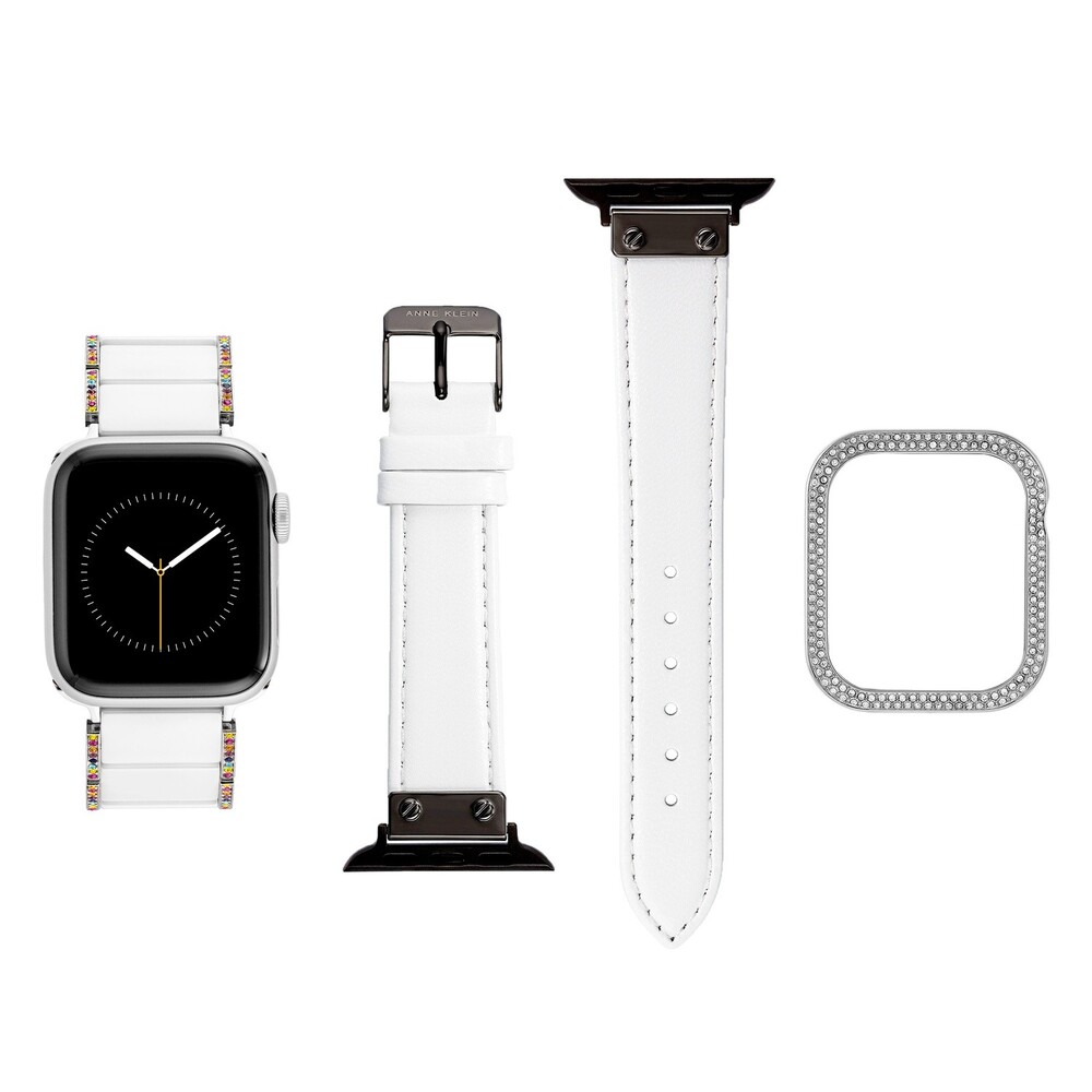 Anne Klein Broadway Collection Ladies Apple Watch Band Set Genuine White Leather
